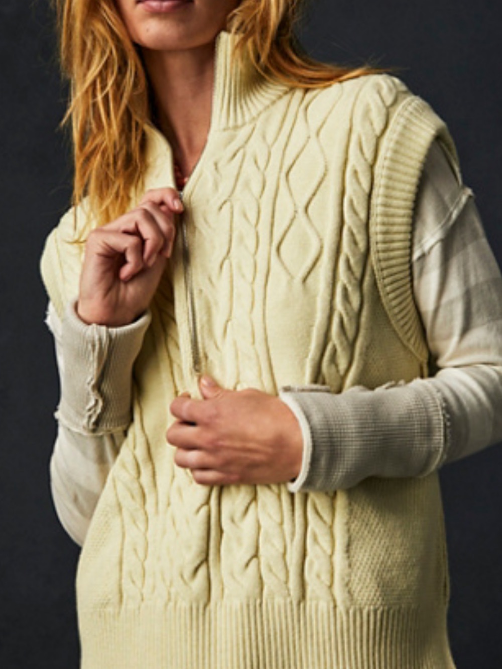 NWT! Free People Lizzy Half Zip Vest Vintage Cream Sweater Large